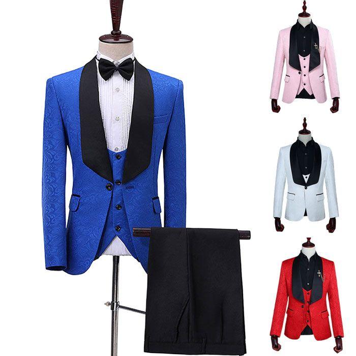 メンズ スリーピース 5色 スーツセット 礼服 ジャケット ベスト ズボン ジャガード 舞台衣装 発表会 司会 新年会 結婚式 紳士服 レギュラースーツ フォーマルス