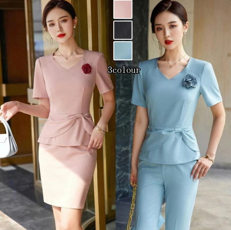 洗えるスーツ 着痩せ レディース フォーマル セットアップ 通勤 OL 半袖トップス+パンツ/スカート 2点セット ママ 入学式 卒業式 カジュアル パンツスーツ 結婚式 オフィス セレモニースーツ