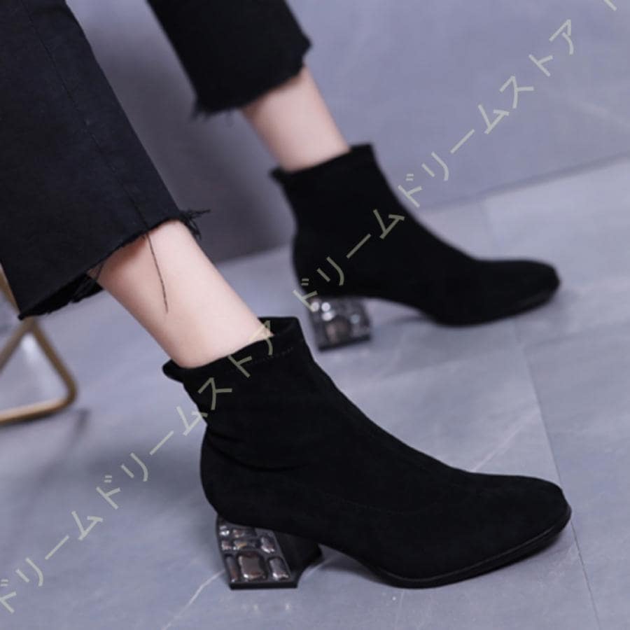 走れる ブーツ チャンキーヒール ミドルヒール 歩きやすい 疲れにくい 痛くない ブーティ レディース アンクル ブーティー サイドジッパー ポインテッドトゥ 7,256円