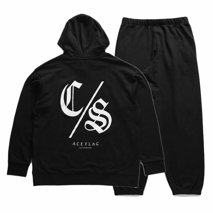 ACE FLAG 上下セット 長袖 ブランド メンズ 春秋冬用 黒 大きいサイズ エースフラッグ セットアップ パーカー フーディ スウェット スウェットパンツ