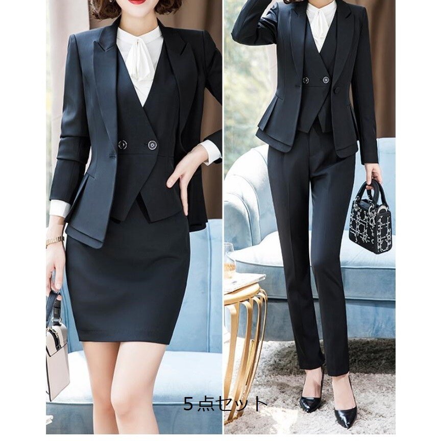 リクルートスーツ 5点セット ベスト付きスーツ ビジネススーツ セットアップスーツ パンツスーツ ス 12,389円