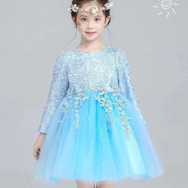 4色展開　長袖　ミニドレス　子供ドレス　花柄　フォーマル　ワンピース　キッズ服 子供服 女の子 ワンピース 子ども　発表会　七五三　演出舞台　結婚式　卒業園　入園式 ピアノ　90-160CM　総レース