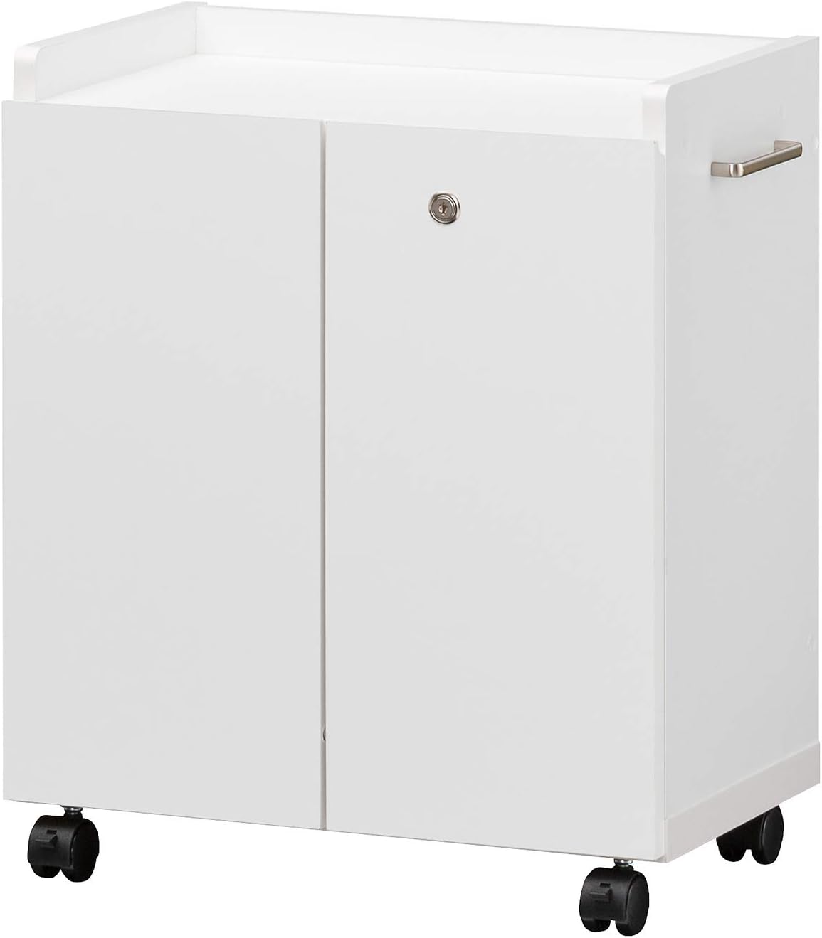 白井産業 デスクサイドに便利 サイドワゴン ラック キャスター付 扉 鍵付き デスク下収納 背面化粧 木製 白 幅50 高さ59.2 奥行31cm OF2-6050DC オフィスコ2