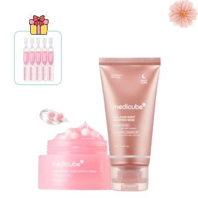 (美白 光彩 2点 セット)PDRN ピンクカプセルクリーム 55ml+コラーゲンナイトラッピングマスク75ml/コラーゲン 皮膚 光彩 弾力 トーン改善 パック 塗るパック