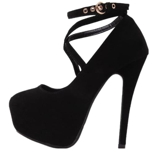 [toasoa] パンプス レディース ハイヒール 厚底 クロス アンクル ストラップ 付き ヒール 高め (黒, 23.5 cm)