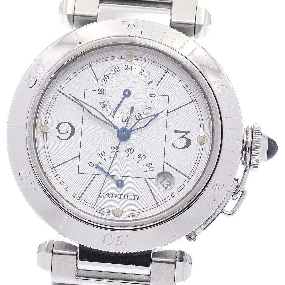 カルティエ CARTIER W31037H3 パシャ38ｍｍ GMT パワーリザーブ 自動巻き メンズ 保証書付き_936380【中古】