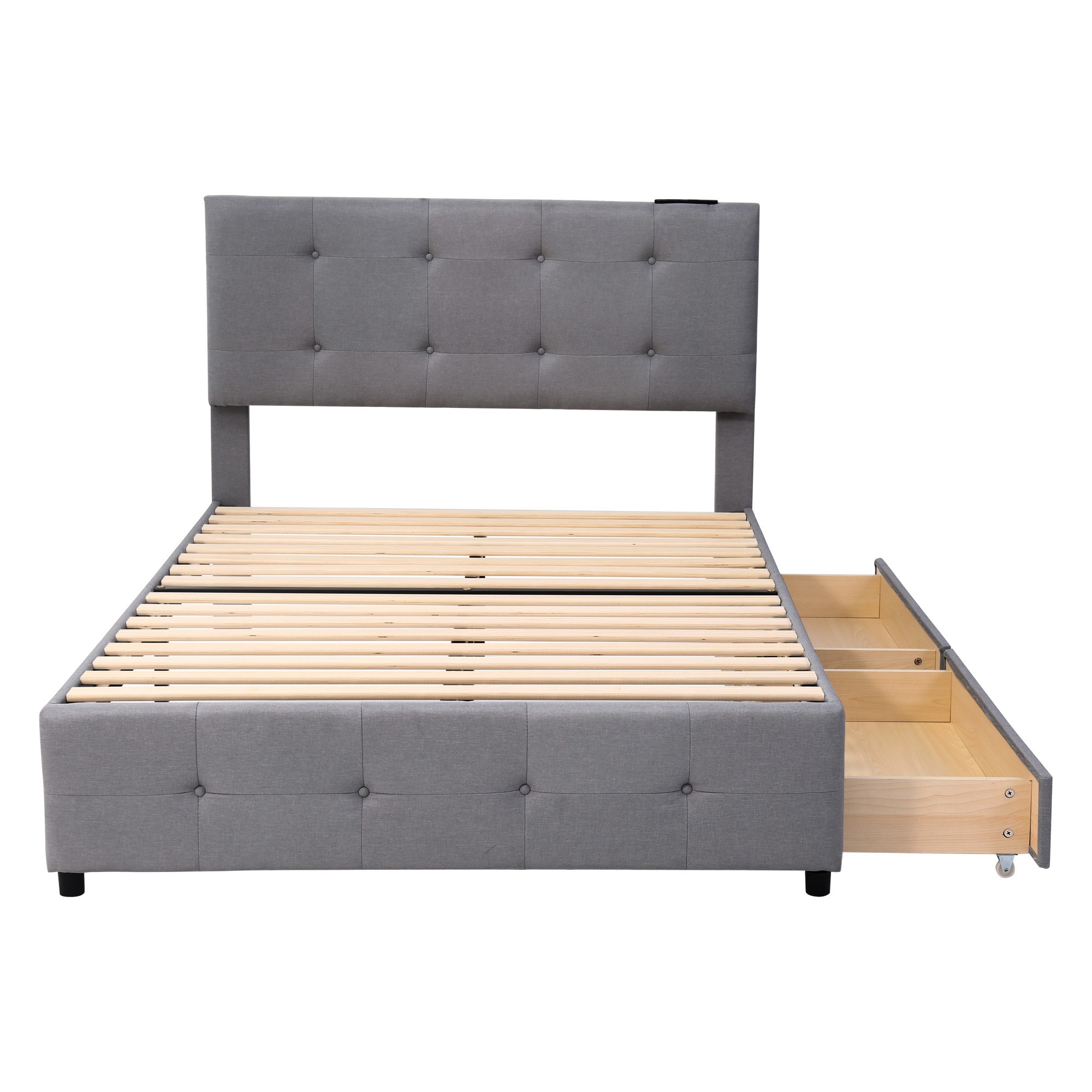 [22]D ファブリックベッド ベッドフレームのみ ダブル 引き出し付き 布貼りベッド 木製 アイアン 大人用 組立簡単 下収納 すのこベッド 耐震 ベッド 北欧風 おしゃれ マットレスは別売り 【D