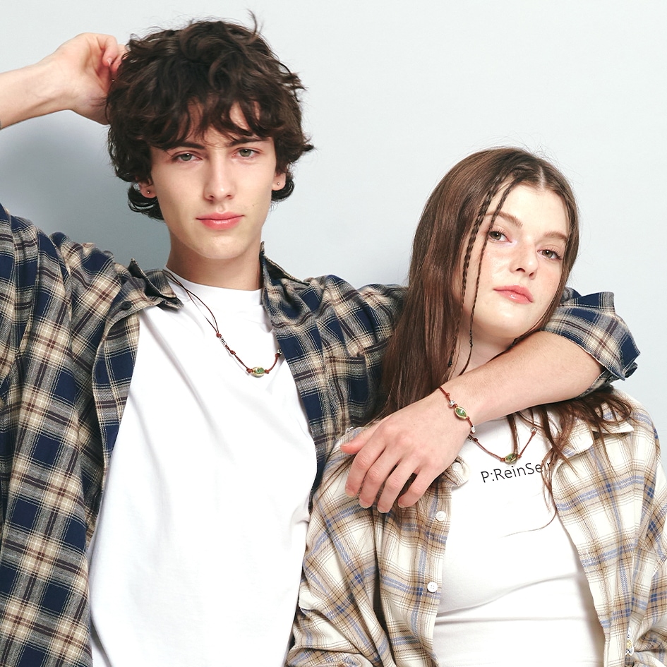 그린 스톤 로프 네크리스