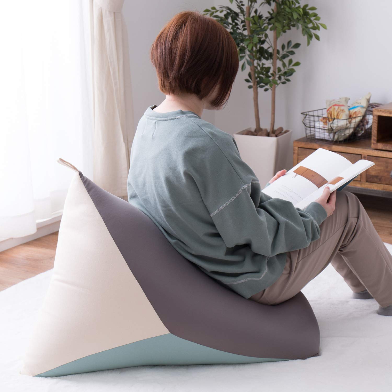 萩原 ビーズクッション グレー/ブルー 約50×80×50cm 「テトラッド」 ビーズ 補充可能 カラフル 三角