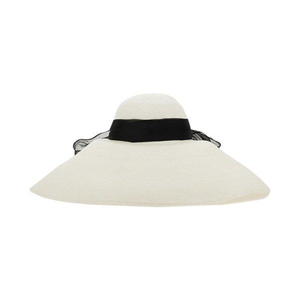 女性リボンバンドバケットハット ホワイトブラック HAT51509
