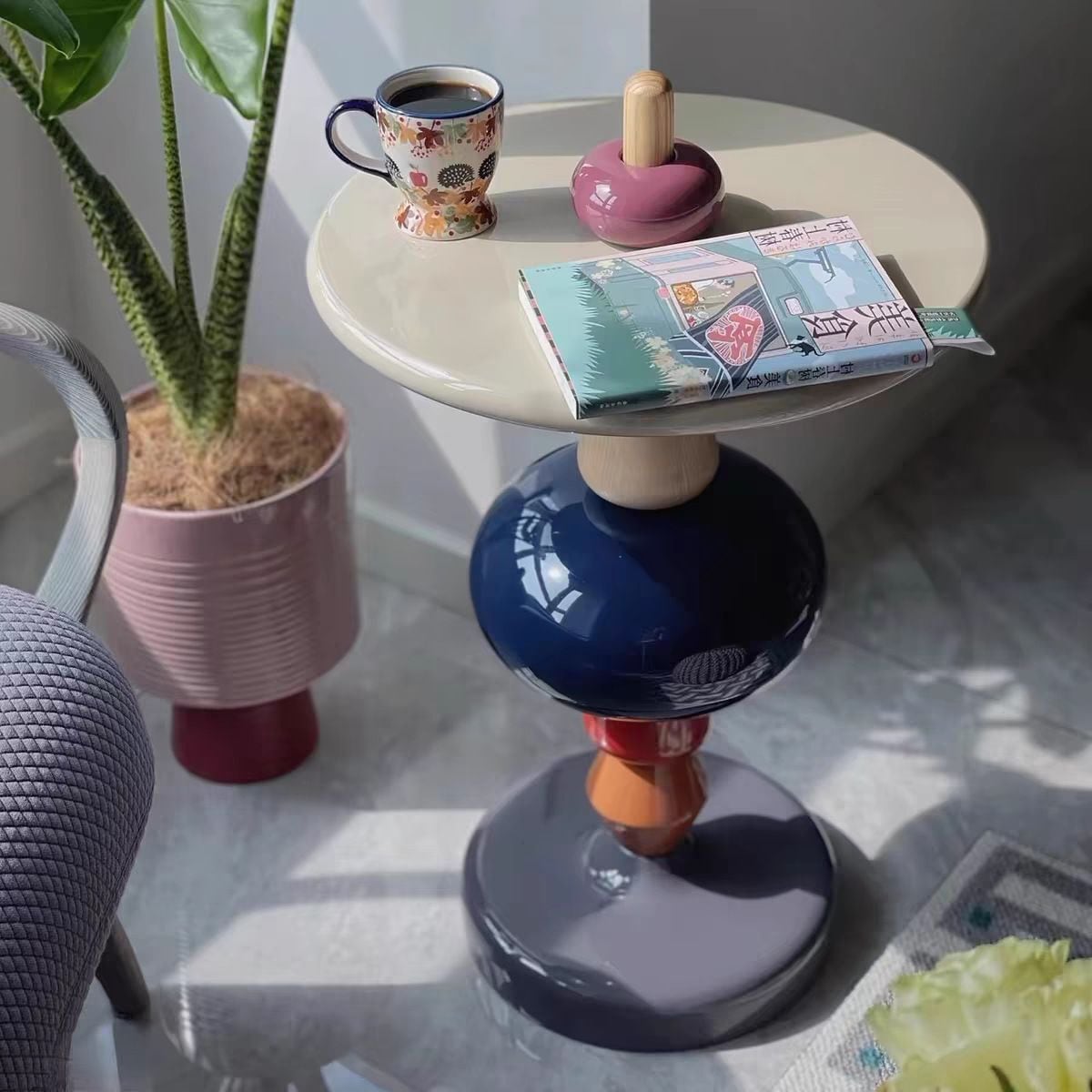 サイドテーブル 北欧風 デザイナーズ コーヒーテーブル おしゃれ 可愛い リビング 小さい 無垢材 黄色 イエロー 青 ブルー シンプル 寝室 丸い