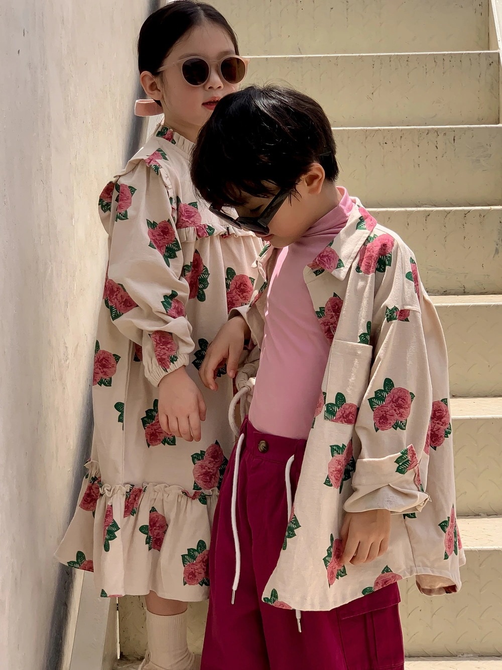 子供スカート 秋の新作女の子韓国版ワンピース 男の子カジュアルシャツ 兄妹服