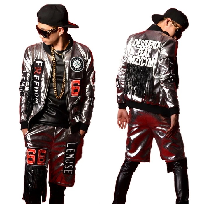 ダンス衣装 ファッション ヒップホップ メンズ ジャズダンス レザージャケット トラックジャケット MENS JAZZ DS ストリート系 B系 ステージ衣装 男性用 演出服 ダンスウェアスター