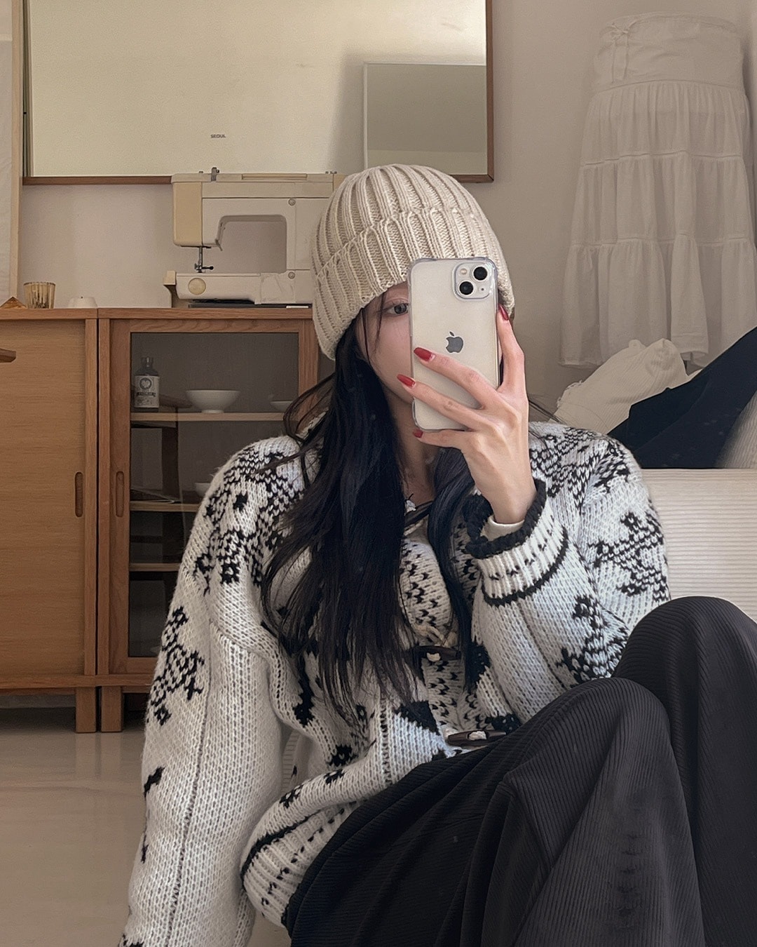 オーバーフィットノルディックカーディガン韓国ファッション レディース