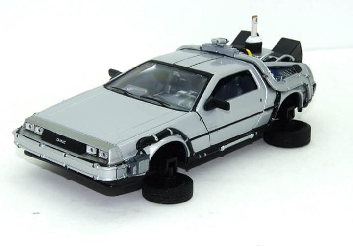 バック・トゥ・ザ・フューチャー デロリアン タイムマシン ミニカー 1/24 DELOREAN BACK TO THE FUTURE2 フライイングモード 変形(シルバー, 中)