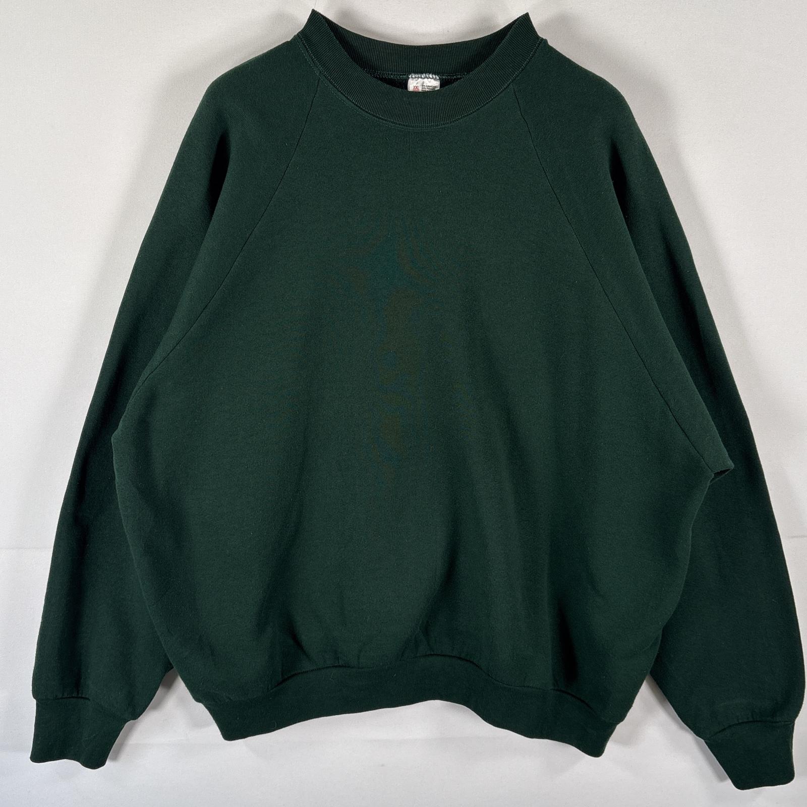 古着 90s/90年代 スウェット トレーナー 大きいサイズ ラグラン 単色 無地 XXL グリーン メンズ
