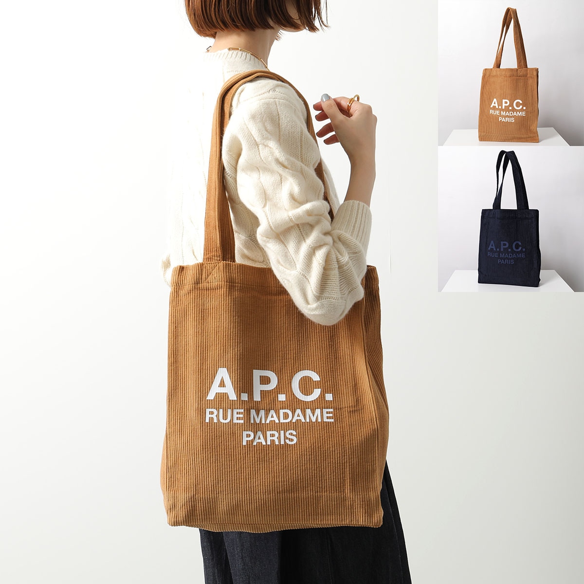 APC A.P.C. アーペーセー トートバッグ tote lou rue madame COHBB M61937 レディース コーデュロイ ロゴ 鞄 カラー2色
