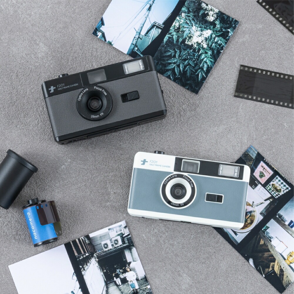 ナカバヤシ フィルムナカメラ half ダークグレー CAM-F201DG ブルー CAM-F201BL フラッシュ内蔵 おしゃれ