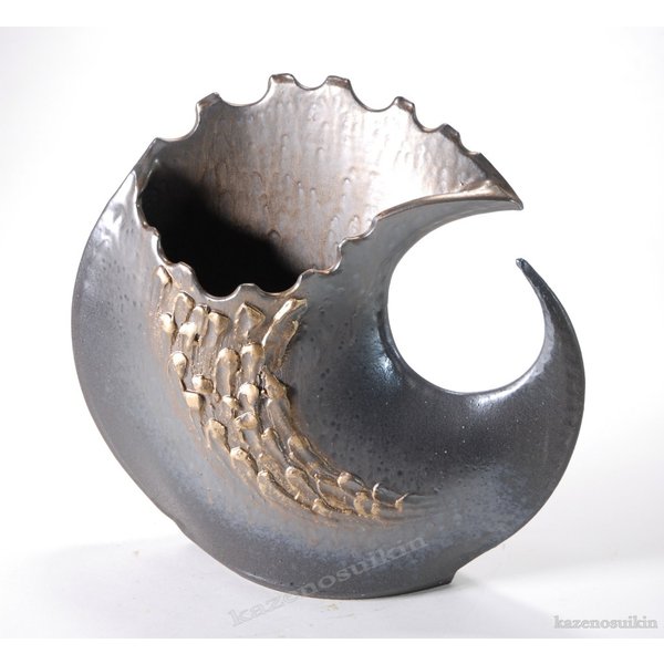 金彩変形花器 11号　 （信楽焼花瓶花入れ花器壺壷水盤H）