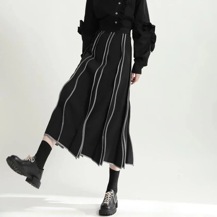 スカート プリーツ ロング丈 秋 冬 フレアスカート バイカラー スカート Aライン ボトムス 春 秋 レディース 個性的 華奢見え 体型カバー おしゃれ ゆったり カジュアル ラル 女子のカッ