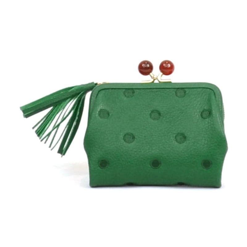 財布 レディース がま口財布 グリーン 緑 アクリル玉 本革 革 おしゃれ さいふ お財布 小銭入れ がま口