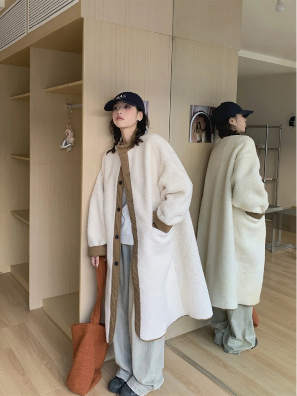 秋冬防寒 あったか 中綿アウター韓国風コートスタンドネックスタイルアップかわいいファー付きファッション系裹起毛大人ゆったりカジュアルストリートサイズレディースムートン襟シルエット学生通学