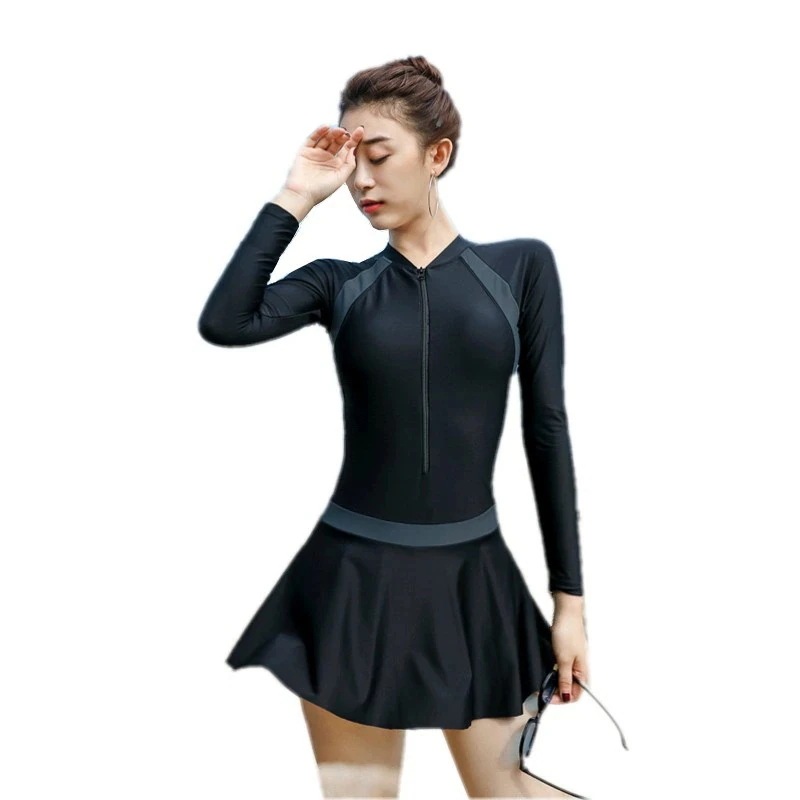 黒 ブラック 水着 レディース 体型カバー タンキニ フィットネス 水着 ワンピース水着 大きいサイズ ママ みずぎ 運動用 連体式 長袖ワンピース 女性用 安全パンツ付き