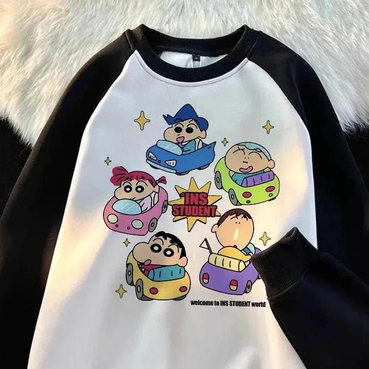 【BIG-SALE限定】【迅速な出荷】クレヨンしんちゃん漫画ラウンドネックプルオーバースウェットシャツ女性用カジュアルクレヨンミニ春秋万能海外長袖トップス新商品プロモーション