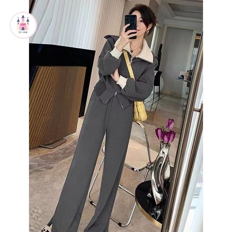 港風高級感カジュアルスポーツスーツ女性秋の減齢洋風塩系揚げ街衛衣2点セット小柄