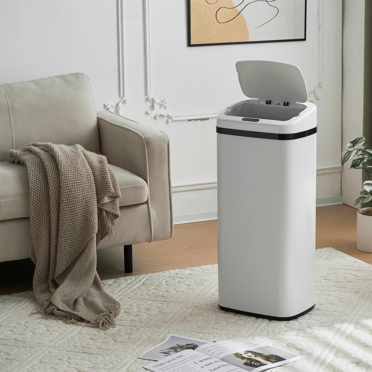 センサー全自動開閉式 センサー調節機能 ゴミ箱 大容量 45L ブラック キズや摩擦 汚れに強いステンレススチール素材採用 一推就能长时间打开 シルバー【日本国内出荷-3日で配達】 DJYC211