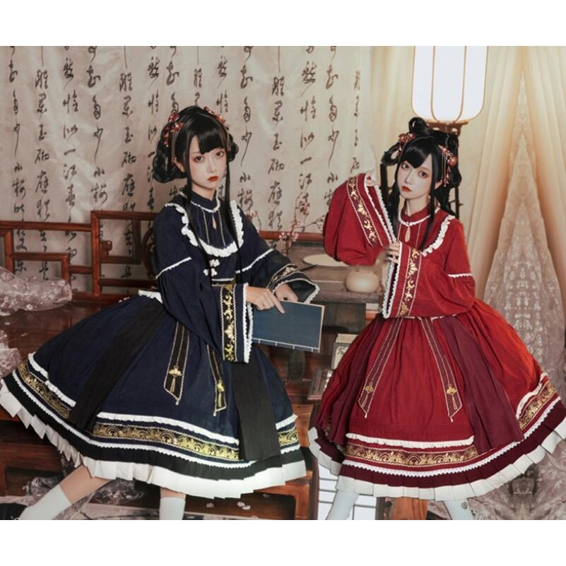中華風ロリータワンピース 改良漢服 振袖ロリータドレス レディース ロリータ ワンピース クリスマス