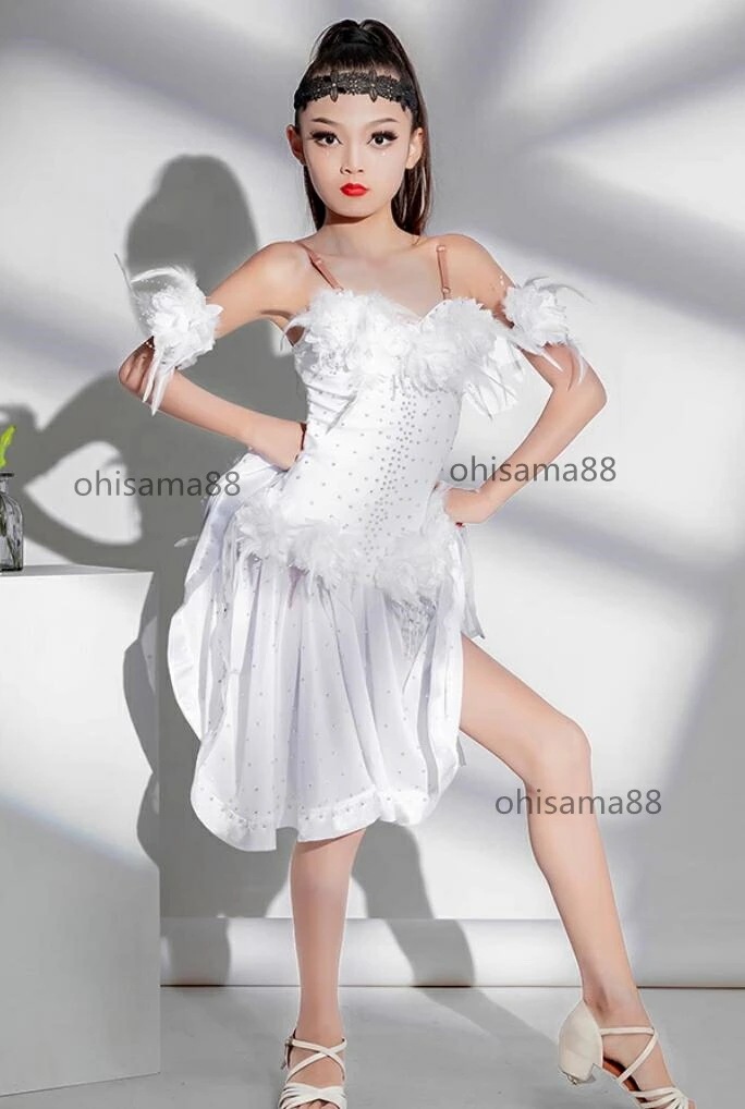 【新品追加】高級 ラテンドレス 女の子 ラテン衣装 チャチャ 可愛い ダンス服 演出服 子供ラテンワンピース 試験 練習着 社交ワンピース ラテンダンスウェア ラテンワンピース ジュニア 発表会 ダン