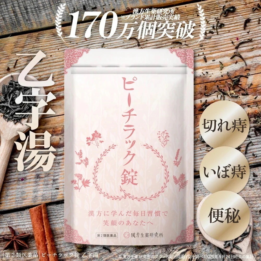 【第2類医薬品】 ピーチラック錠剤 乙字湯 漢方 痔 1袋 540錠 約30日分 漢方 生薬 サプリメント ぢ いぼ痔 きれ痔 便秘 脱肛 トウキ サイコ ショウマ オウゴン カンゾウ