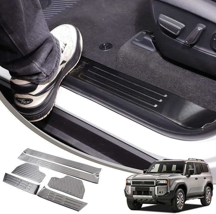 トヨタ ランドクルーザー250 ランクル250 専用 サイドステップガード サイドモール スカッフプレート ステンレス鋼素材 貼付タイプ 取付簡単 汚れ防止 傷防止 カスタム (ブラック)