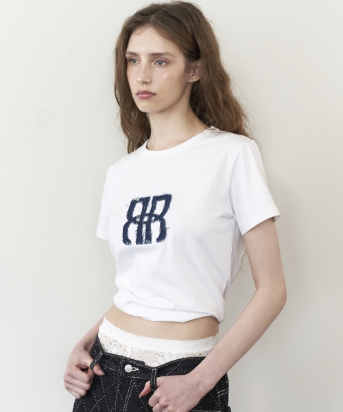 ROCKCAKE スクエアロゴデニムトップ-ホワイト