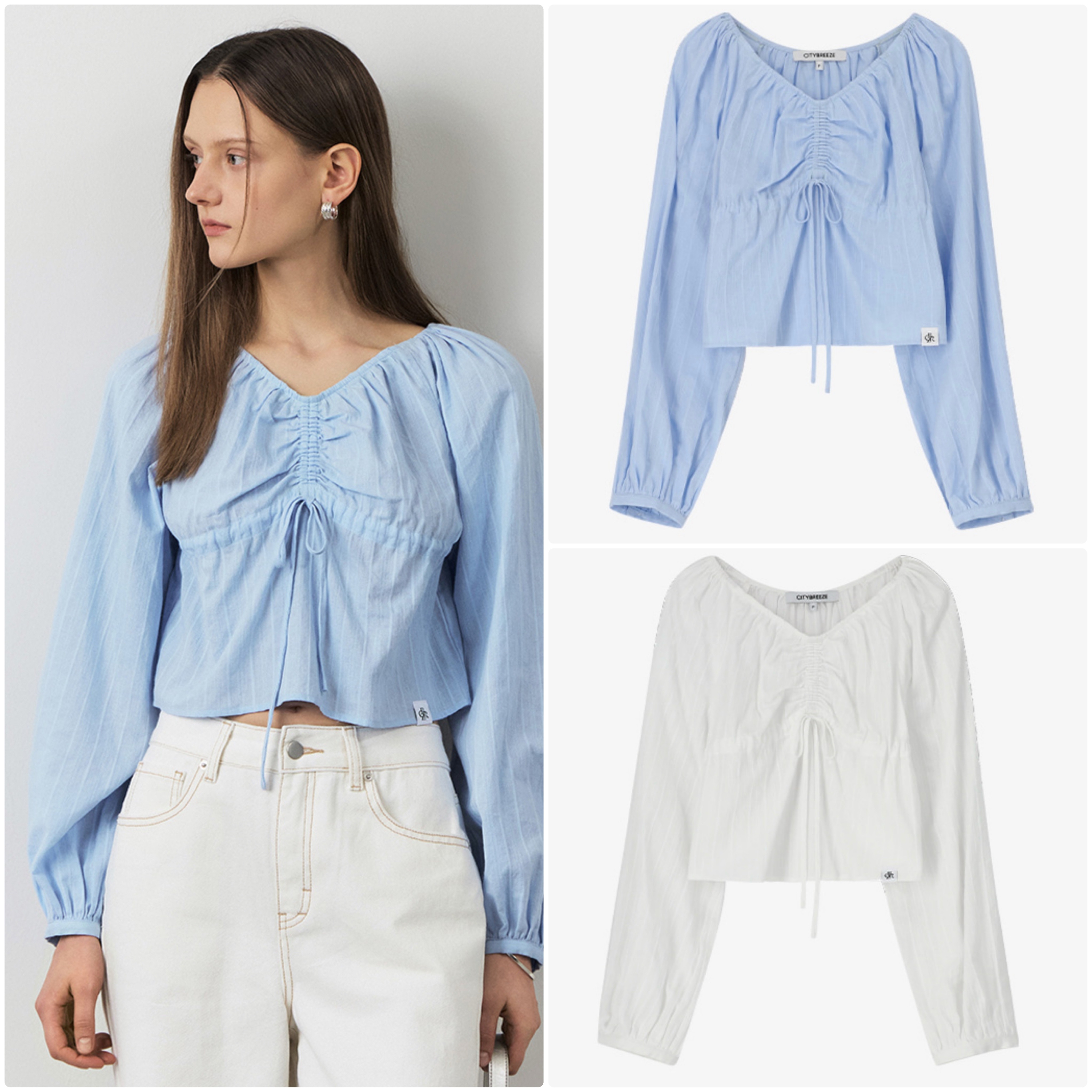 V-NECK SHIRRING BLOUSE