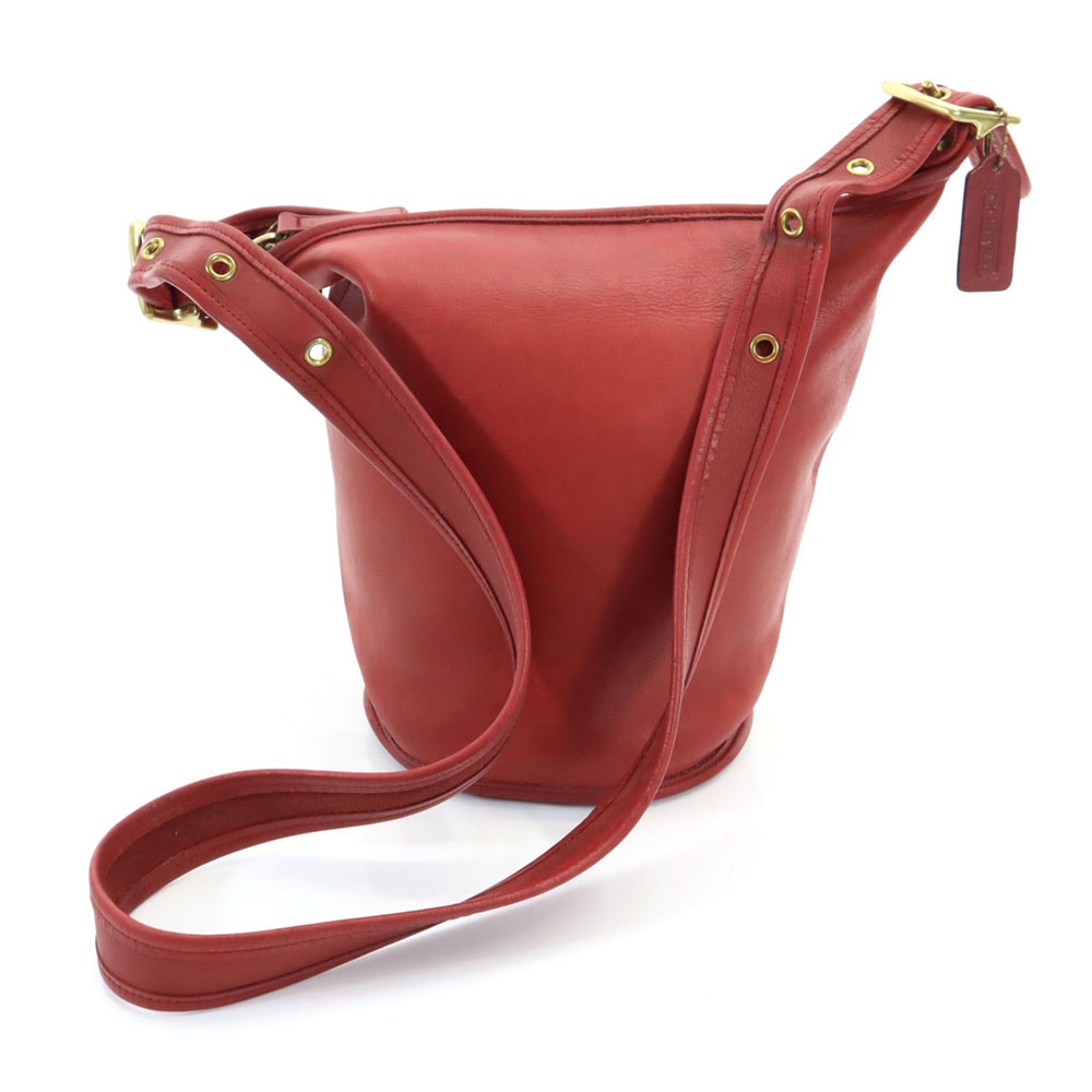 90s オールド L5D-9953 バケツ型 中型 ショルダーバッグ レッド系 肩がけ ワンショルダー レディース