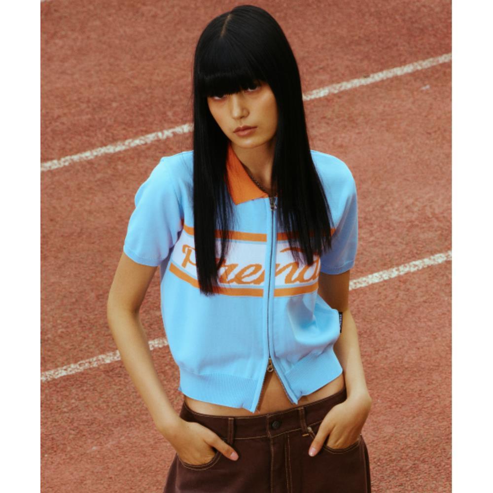 PRENDA JACQUARD COLLAR ZIPUP KNIT LIGHT BLUE PRTFSUKT02W