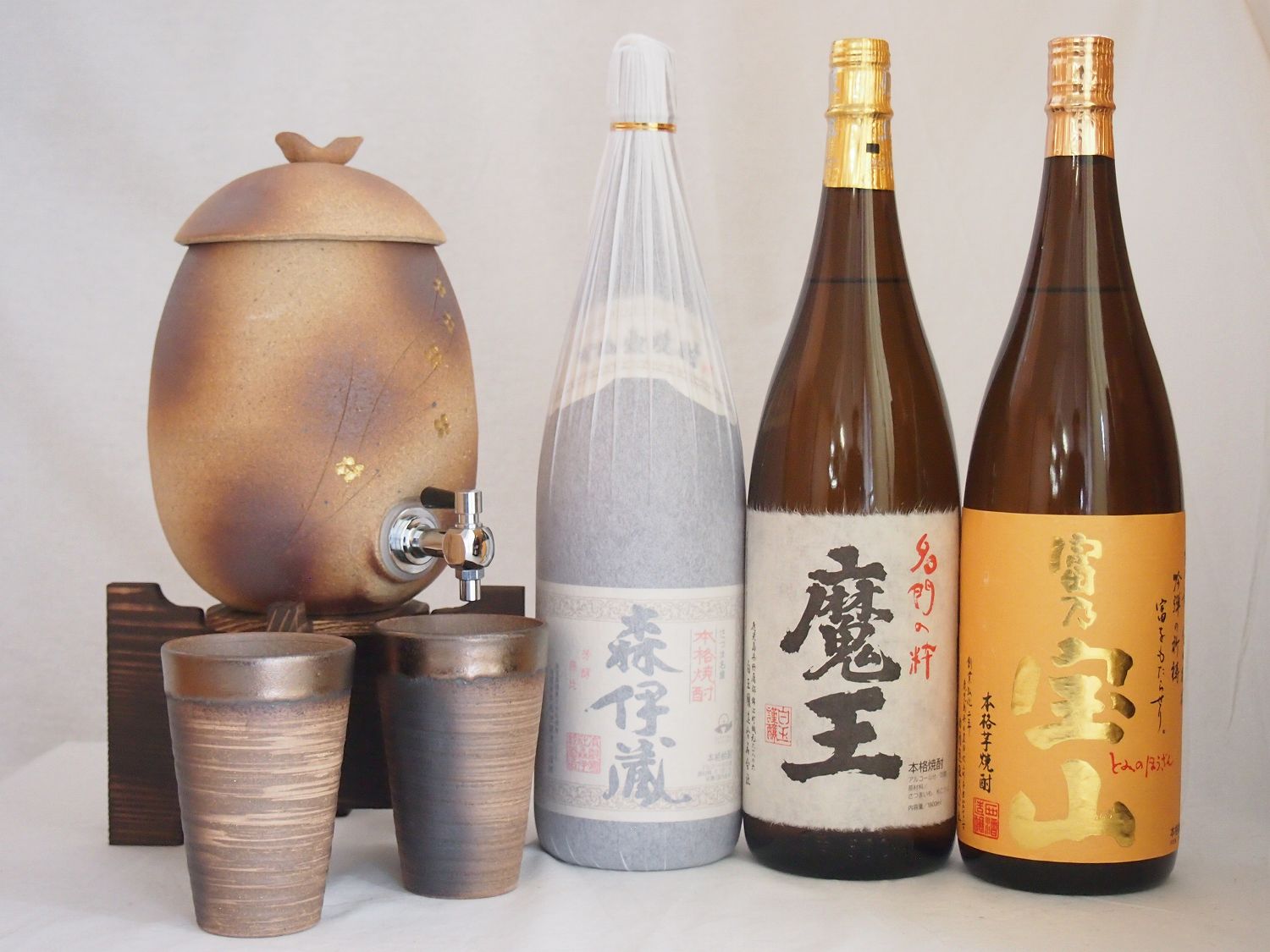 信楽焼明山窯　焼酎サーバー　火色金小紋　2200ｃｃ(滋賀県)+萬古焼備前金彩焼酎ペアカップ(三 55,656円