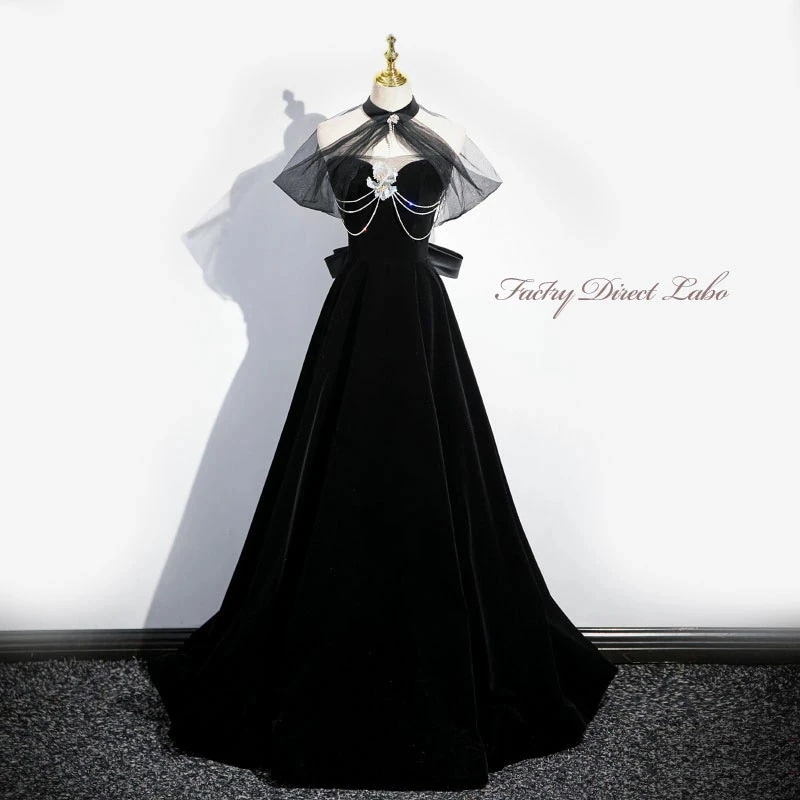 カラードレス ロングドレス パーティードレス ブラック 黒 ホルターネック チョーカー ウェディングドレス ウエディングドレス 結婚式 二次会 花嫁 前撮り 演奏会 発表会 カクテルドレス 披露宴 ブ