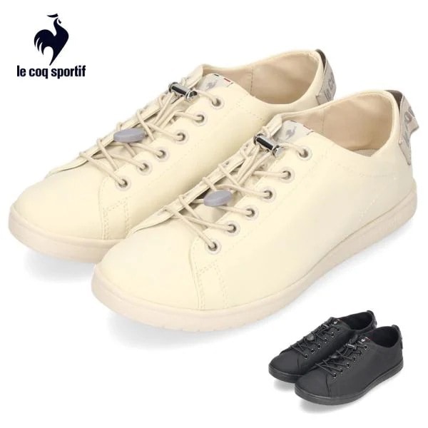 ルコック スポルティフ レディース レインシューズ 軽量 LECOQ LA アルマ トラベル&レイン SM QL1WJC70 ブラック エクリュ 防水 晴雨兼用 消臭 収納袋付き