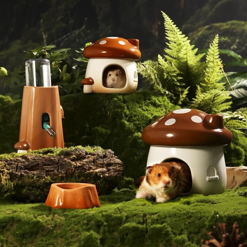 動物用のかわいいセラミックケージ,キノコ型の家庭用セラミックボウル,ウサギ,フェレット,レイキ,チャイナ,ハリネズミのペット製品用