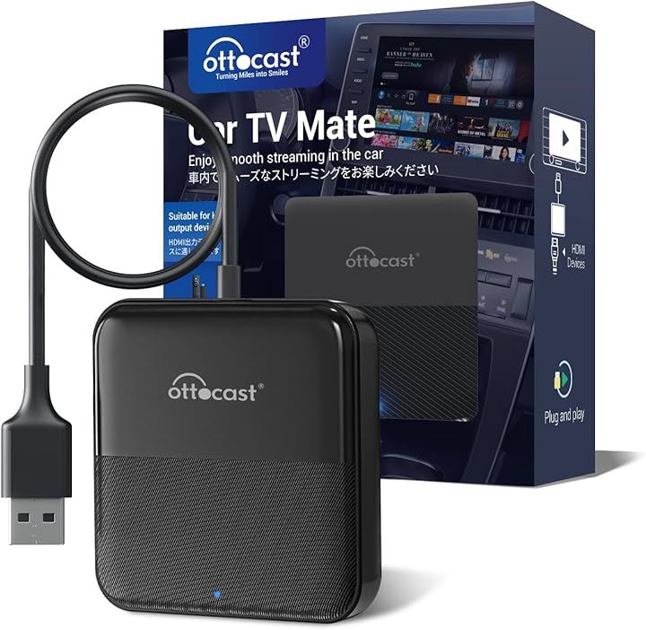 オットキャスト 新型 Car TV Mate カーテレビメイト HDMI出力のTV stick/スクリーンキャスター/DVDなど接続可能 USB Type-C交換アダプタ付き