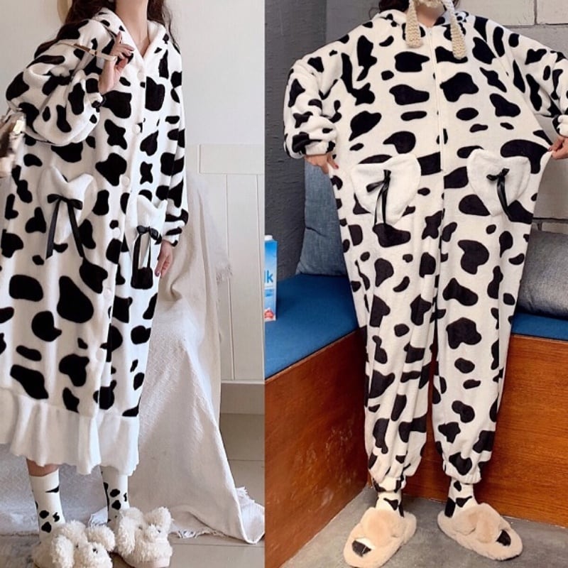2タイプ パジャマ ルームウェア ナイトウェア 寝巻 つなぎ ガウン ナイトガウン 牛柄