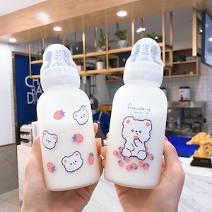 女子学生用哺乳瓶ガラス製ウォーターカップ韓国版かわいいポータブルミルクジュース飲用カップ