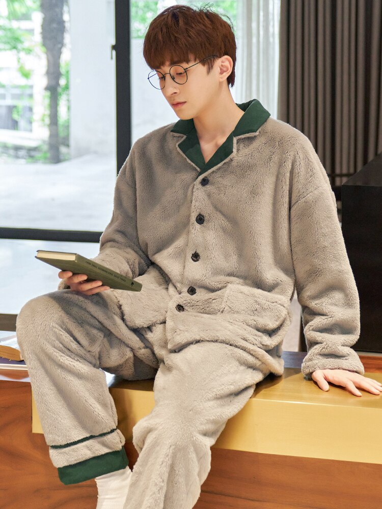 ルームウェア メンズ パジャマ 冬 上下セット 前開き 裏起毛 部屋着 着る毛布 男性 あったか も