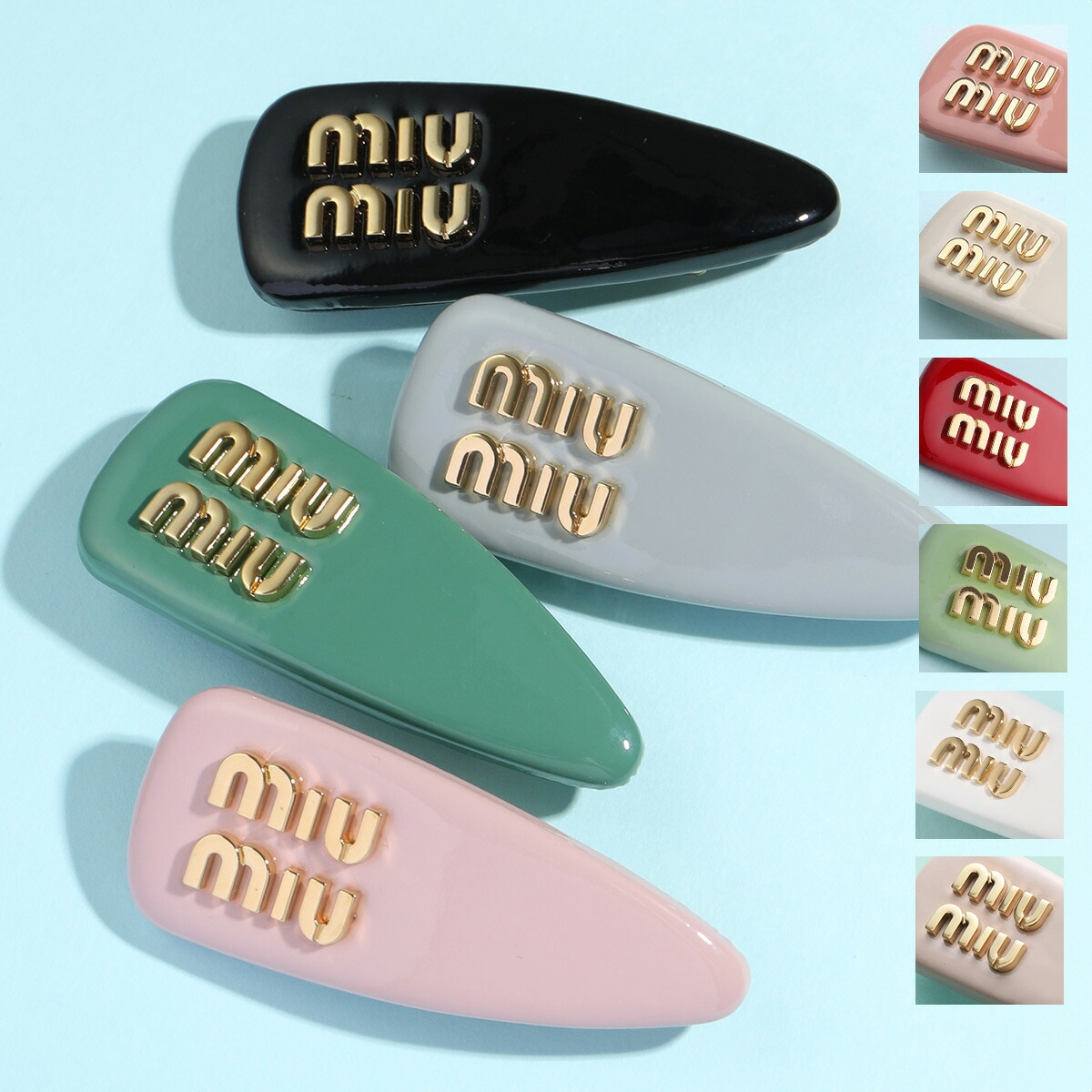 MIUMIU ミュウミュウ バレッタ 5IF092 069 レディース エナメル ヘアクリップ パテントレザー ロゴ ヘアアクセサリー 髪留め カラー10色 5IF092_069_F0002