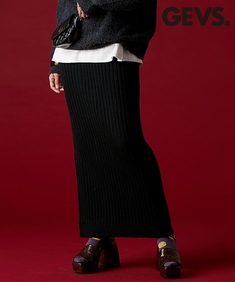 ロングスカート ワイドリブマキシニットスカート 大きいサイズ有 GEVS.