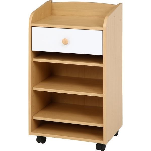 ミニリビングラック （収納棚/本棚） ホワイトナチュラル 幅41.5cm 引き出し1杯 鞄用フック キャスター付き NORM