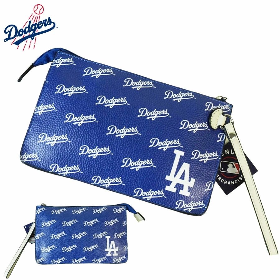 ロサンゼルス ドジャース公式グッズクラッチバッグ ポーチMLB VICTORY WRISTLETバッグ 総柄 エコレザー ビーガンレザーLA DODGERS 大